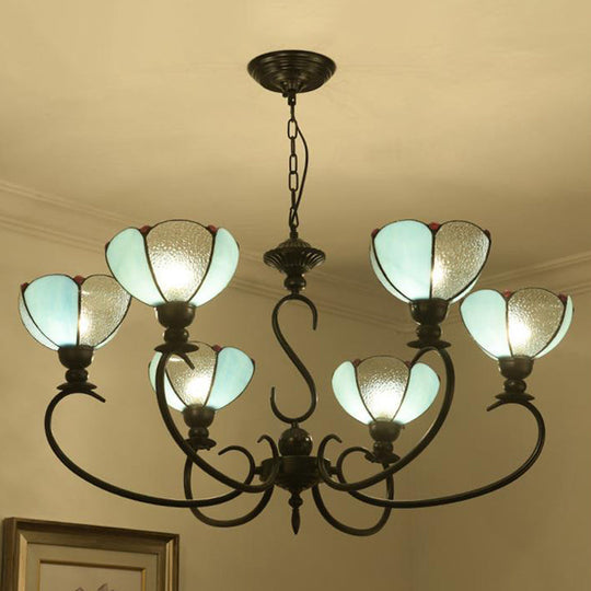 Blue Scalloped Chandelier with Baroque Design - 3 to 8 Lights, Clear & Blue Glass - Perfect for Dining Room