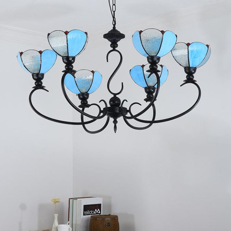 Blue Scalloped Chandelier with Baroque Design - 3 to 8 Lights, Clear & Blue Glass - Perfect for Dining Room