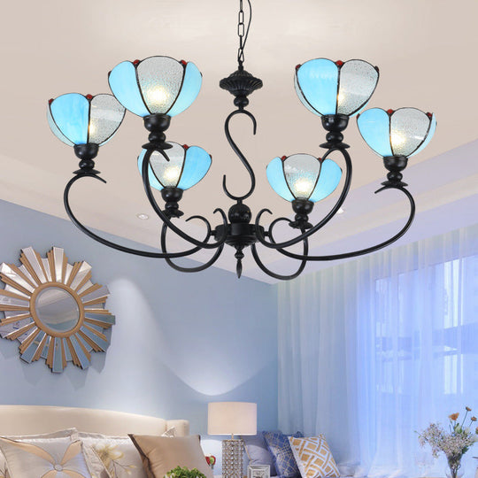 Blue Scalloped Chandelier with Baroque Design - 3 to 8 Lights, Clear & Blue Glass - Perfect for Dining Room