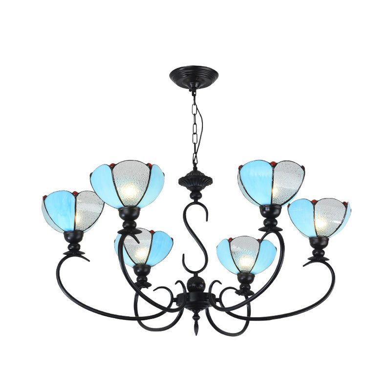 Blue Scalloped Chandelier with Baroque Design - 3 to 8 Lights, Clear & Blue Glass - Perfect for Dining Room