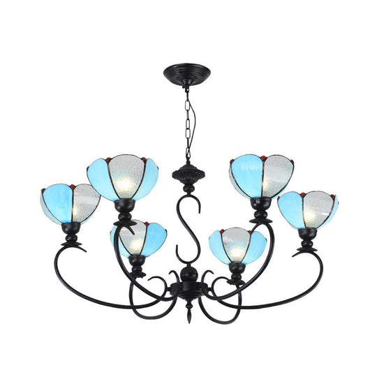 Baroque Scalloped Chandelier - Blue/Clear Glass Pendant Lamp 3/5/6/8 Lights Ideal For Dining Room