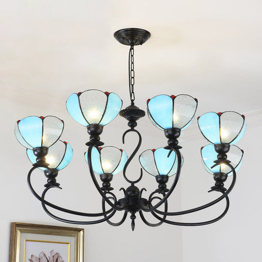 Blue Scalloped Chandelier with Baroque Design - 3 to 8 Lights, Clear & Blue Glass - Perfect for Dining Room