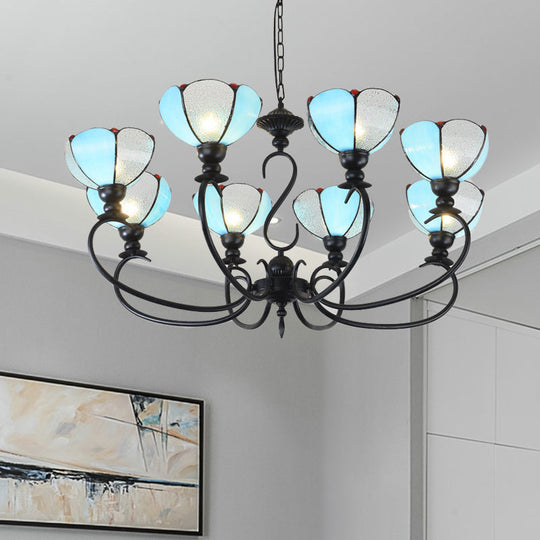 Blue Scalloped Chandelier with Baroque Design - 3 to 8 Lights, Clear & Blue Glass - Perfect for Dining Room