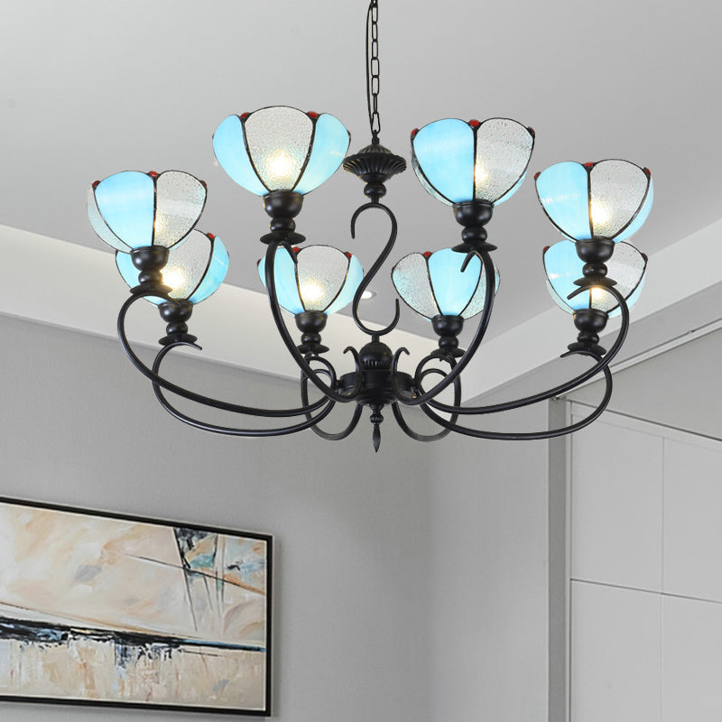 Baroque Scalloped Chandelier - Blue/Clear Glass Pendant Lamp 3/5/6/8 Lights Ideal For Dining Room