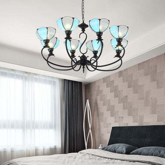 Baroque Scalloped Chandelier - Blue/Clear Glass Pendant Lamp 3/5/6/8 Lights Ideal For Dining Room