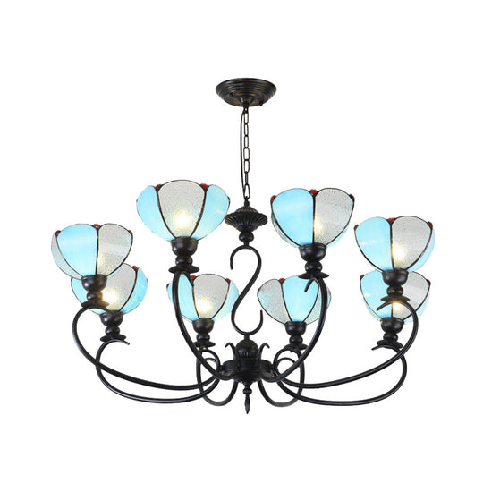 Blue Scalloped Chandelier with Baroque Design - 3 to 8 Lights, Clear & Blue Glass - Perfect for Dining Room