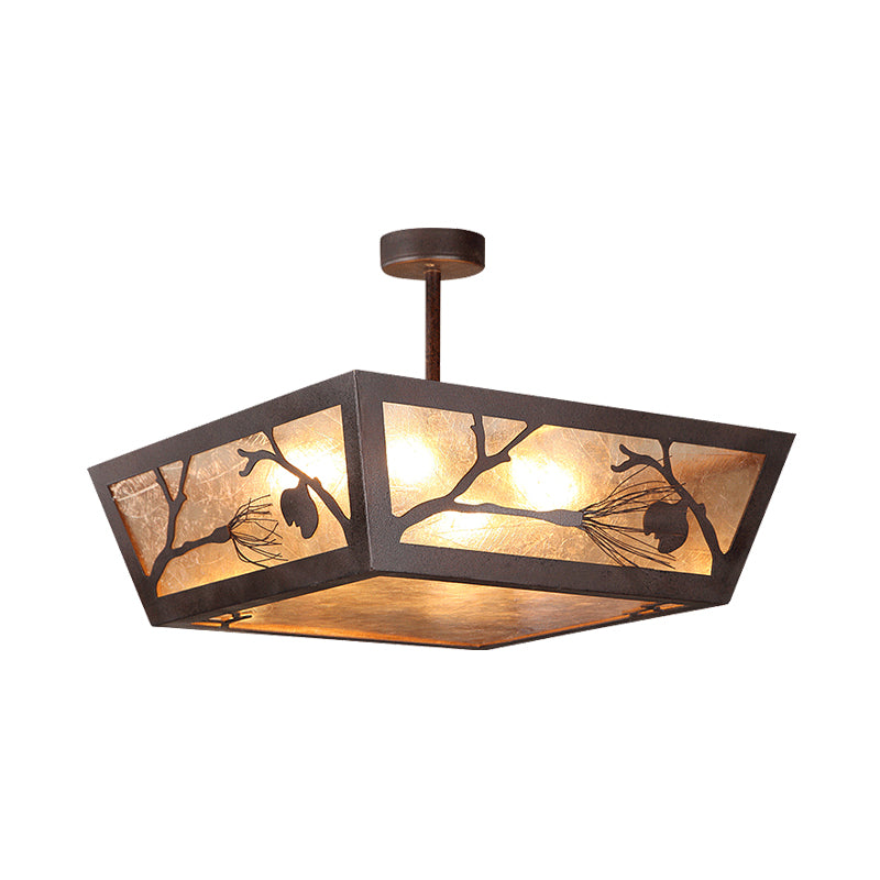 Metal Semi Flush Ceiling Mounted Lamp Fixture - Tapered Design, Traditional Rust Finish, Ideal for Restaurants - 4 Bulbs Included