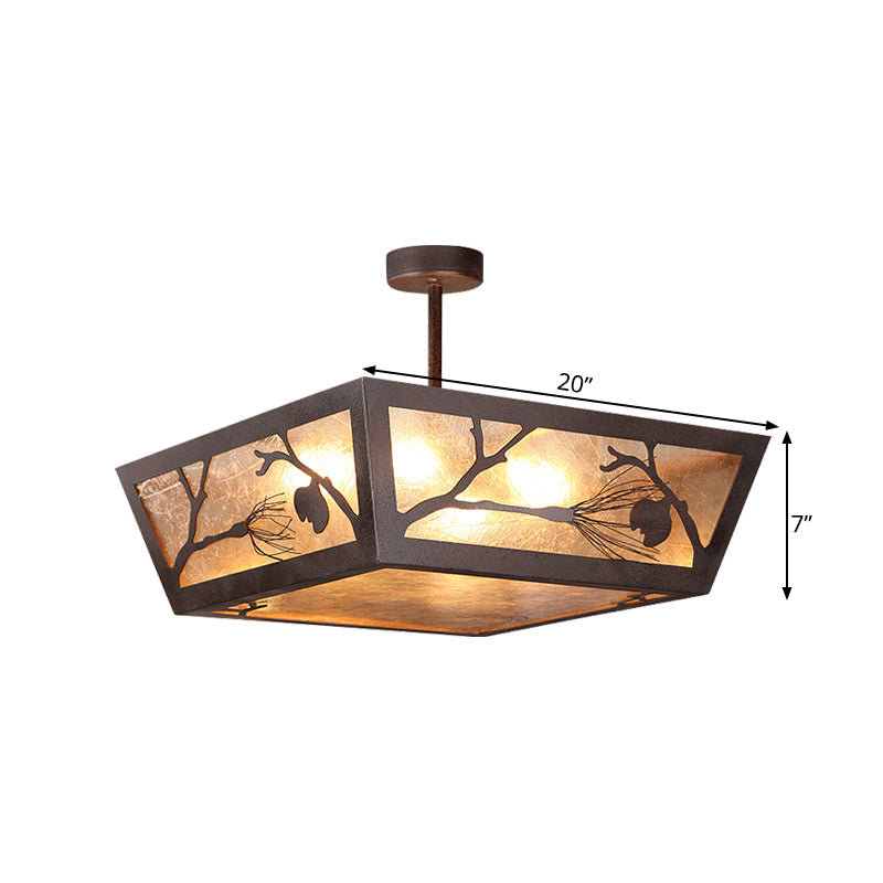 Metal Semi Flush Ceiling Mounted Lamp Fixture - Tapered Design, Traditional Rust Finish, Ideal for Restaurants - 4 Bulbs Included