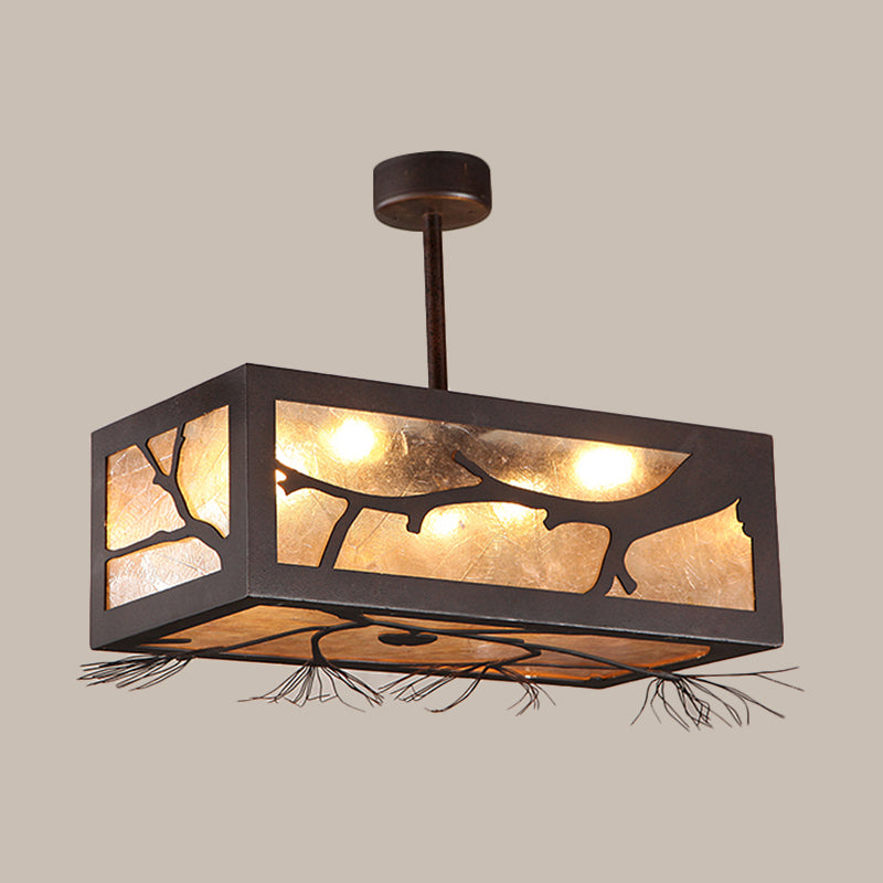 Rustic 6-Head Semi Flush Mount Ceiling Light with Mica Sheet Shade