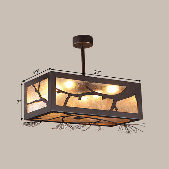 Rustic 6-Head Semi Flush Mount Ceiling Light with Mica Sheet Shade