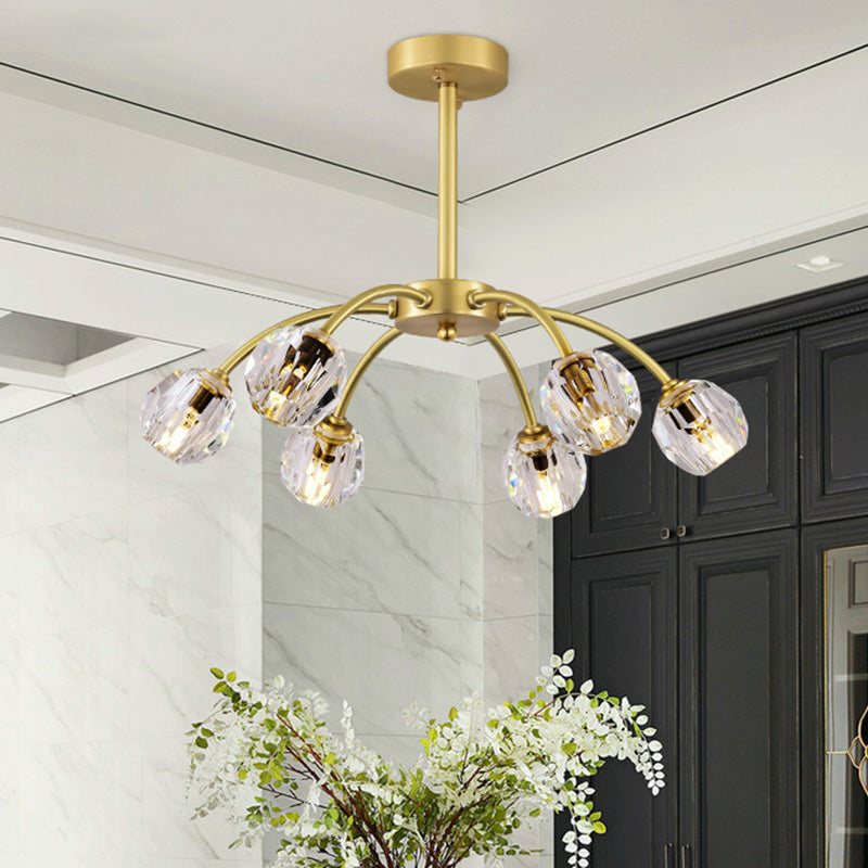 Semi Flush Mount Crystal Ceiling Light Fixture With Faceted Design - Elegant Gold Sputnik Style