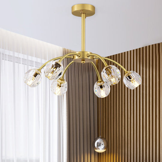 Semi Flush Mount Crystal Ceiling Light Fixture with Faceted Design - Elegant Gold Sputnik Style, Perfect for Dining Rooms - 6 Heads