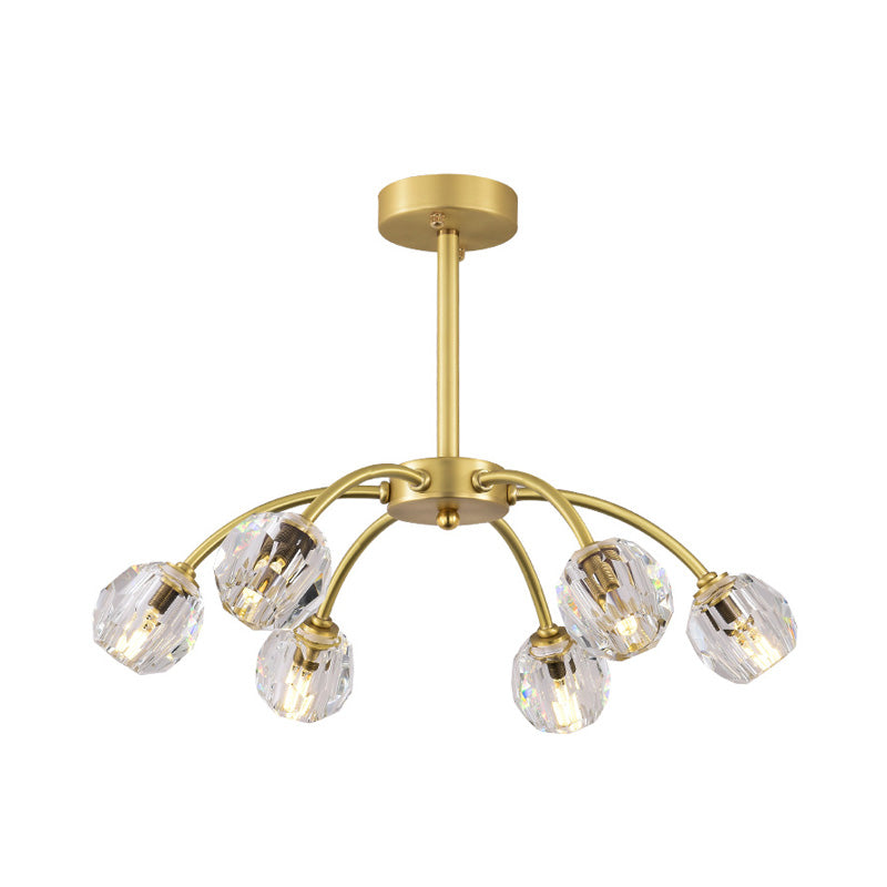 Semi Flush Mount Crystal Ceiling Light Fixture with Faceted Design - Elegant Gold Sputnik Style, Perfect for Dining Rooms - 6 Heads