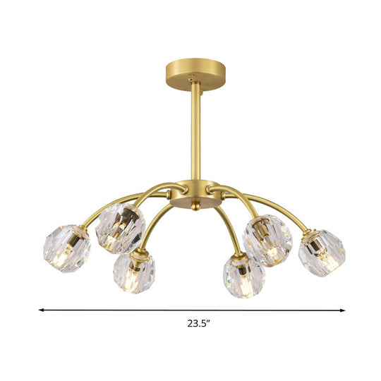 Semi Flush Mount Crystal Ceiling Light Fixture with Faceted Design - Elegant Gold Sputnik Style, Perfect for Dining Rooms - 6 Heads