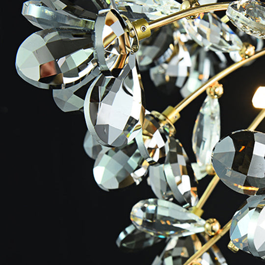 Postmodern Gold Leaf Crystal Semi Flush Mount Ceiling Lamp with 3 Branch-Style Heads