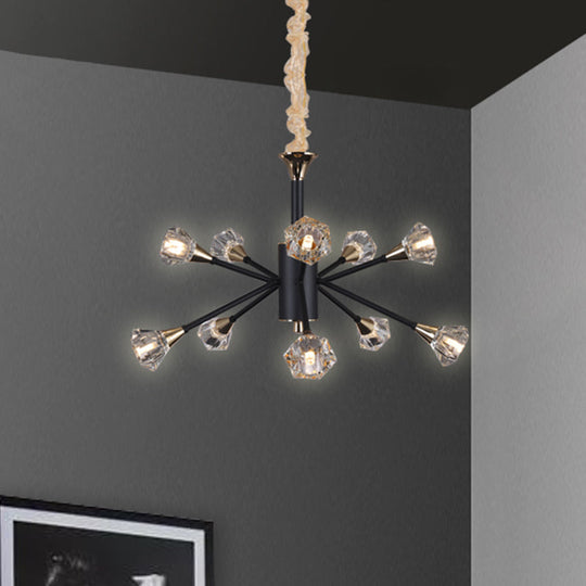 Modern Crystal Sputnik Semi Flush Mount Ceiling Lamp - 10 Heads Black