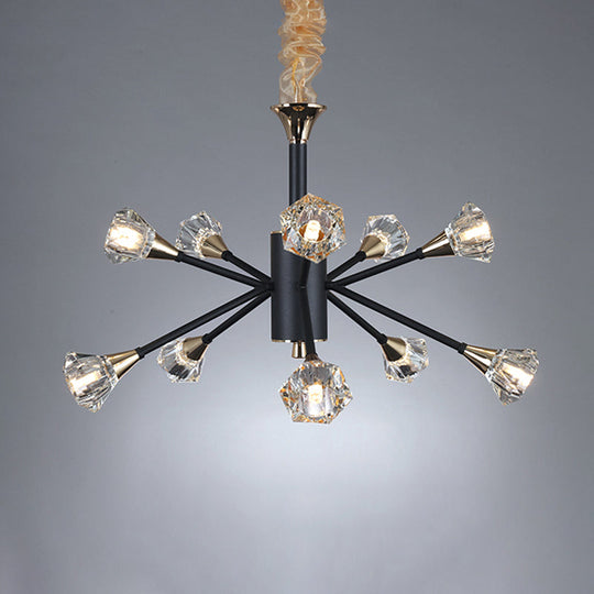 Modern Crystal Sputnik Semi Flush Mount Ceiling Lamp - 10 Heads Black