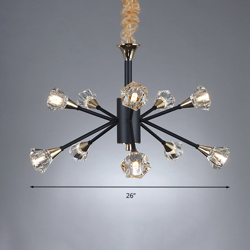 Modern Crystal Sputnik Semi Flush Mount Ceiling Lamp - 10 Heads Black