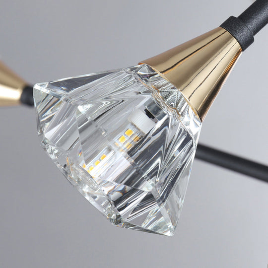 Modern Crystal Sputnik Semi Flush Mount Ceiling Lamp - 10 Heads Black