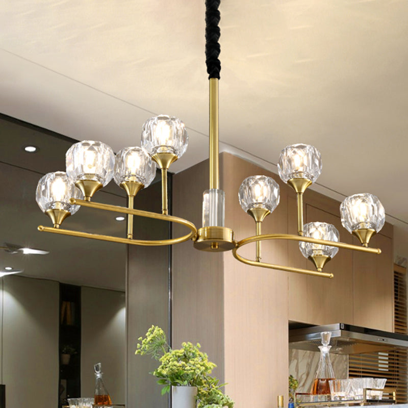 Modern Gold Sphere Crystal Pendant Chandelier 8 Heads Hanging Ceiling Light For Dining Room