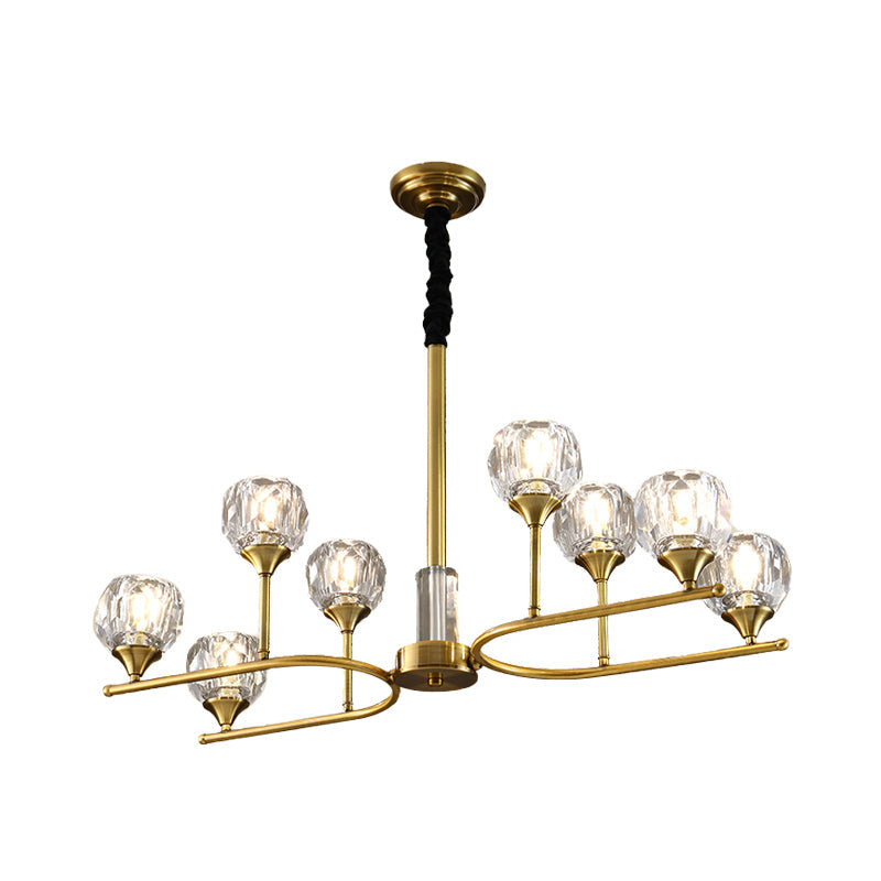 Modern Gold Sphere Crystal Pendant Chandelier 8 Heads Hanging Ceiling Light For Dining Room