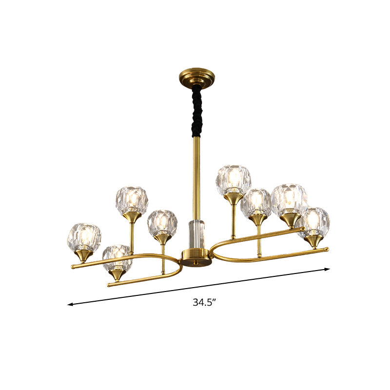 Modern Gold Sphere Crystal Pendant Chandelier 8 Heads Hanging Ceiling Light For Dining Room