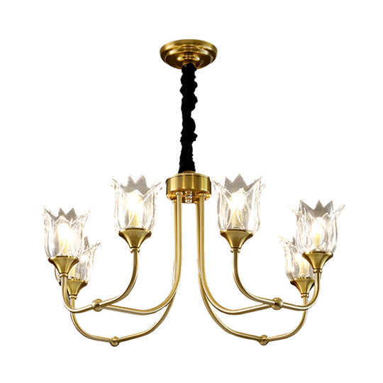 Postmodern Gold Flower Pendant Light With Clear Glass - 6 Heads Dining Room Chandelier Fixture