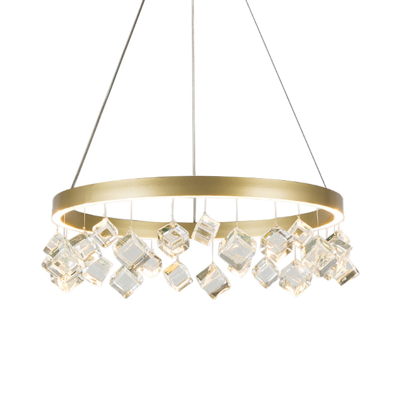 Postmodern Metal Gold Pendant Light With Led Warm/White & Crystal Drop