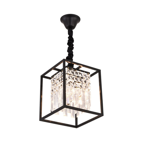 Modern Black Square Suspension Pendant Chandelier - Crystal Rod 2 Heads Corridor Lighting