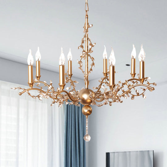 Postmodern Brass Crystal Candelabra Chandelier Light Fixture - 8 Heads Ceiling Pendant