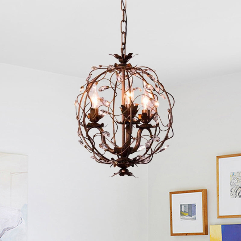 Vintage Brass Teardrop Crystal Chandelier - 3-Light Suspension Pendant For Orbit Ceiling