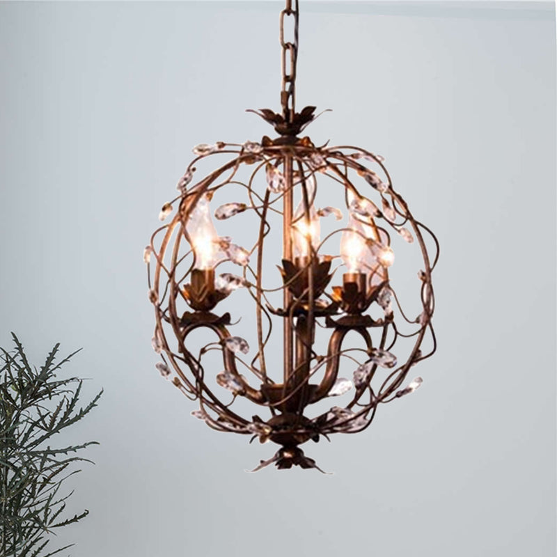 Vintage Brass Teardrop Crystal Chandelier - 3-Light Suspension Pendant For Orbit Ceiling