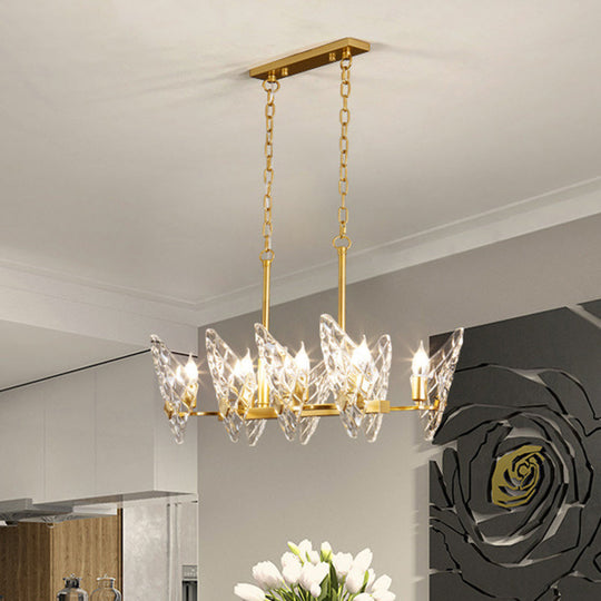 Gold Lattice Glass Candelabra Suspension Lamp - 8-Head Postmodern Island Lighting For Dining Room