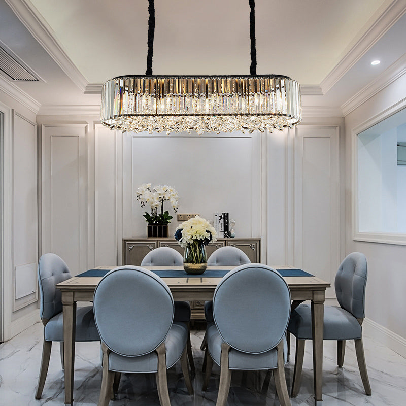 Modern Smoke Gray Crystal Pendant Light For Dining Room Island - 6 Heads 3 Sided Design