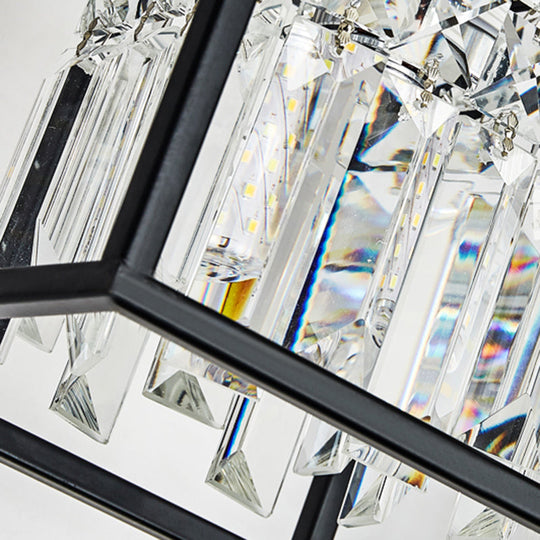 Contemporary Tri-Sided Crystal Rod Black Hanging Ceiling Light - Square 3/4 Heads Island Lamp