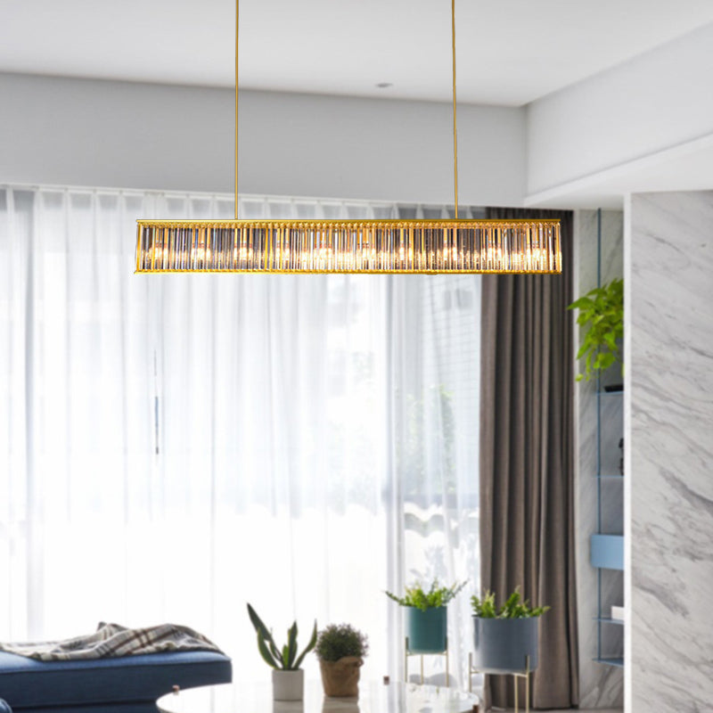 Gold Crystal Rod Island Light: Postmodern Pendant Fixture With 4 Rectangle Heads