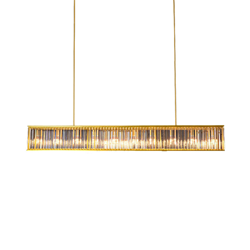 Gold Crystal Rod Island Light: Postmodern Pendant Fixture With 4 Rectangle Heads