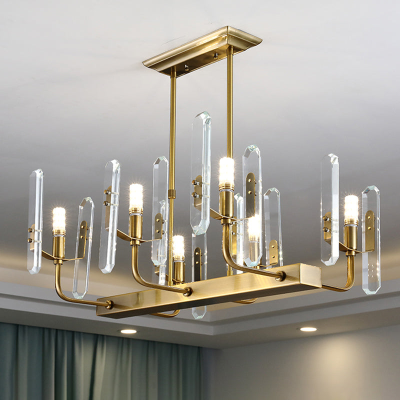 Modern Gold Curved Arm Island Lighting - 6 Head Living Room Hanging Ceiling Light