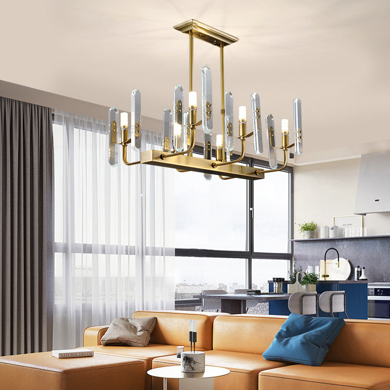 Modern Gold Curved Arm Island Lighting - 6 Head Living Room Hanging Ceiling Light