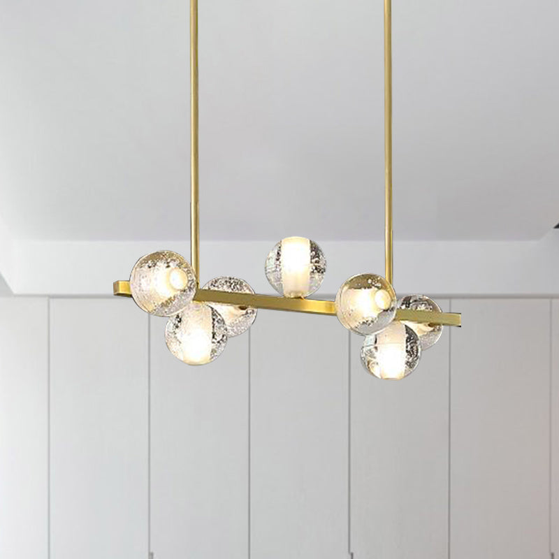 Postmodern Seeded Crystal Suspension Globe Light With 6 Heads - Ideal For Dining Rooms Gold