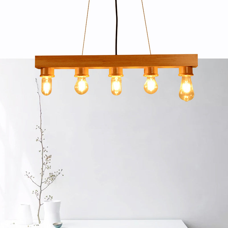 Modern Wood Bubble Hanging Ceiling Light With 5 Beige Heads Ideal For Dining Room