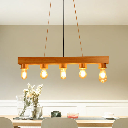 Modern Wood Bubble Hanging Ceiling Light With 5 Beige Heads Ideal For Dining Room