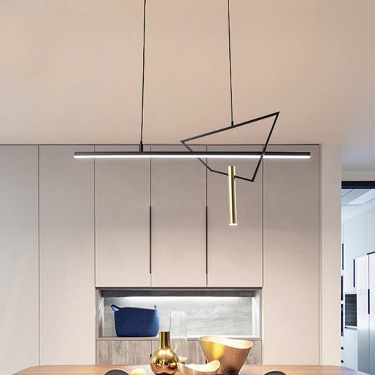 Black Linear LED Chandelier: Minimalist Metal Pendant Light for Reading Room