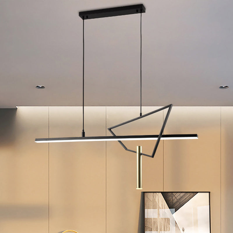 Black Linear LED Chandelier: Minimalist Metal Pendant Light for Reading Room