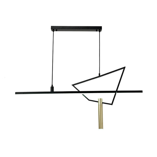 Black Minimalist Led Linear Chandelier Lamp - Stylish Pendant Light For Reading Room