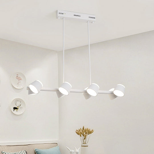 Sleek Metal Linear Pendant Light With 8 White Hanging Ceiling Lights