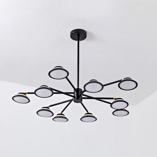 Contemporary Black Starburst Chandelier: Metal Pendant Light with 10 Heads - Ideal for Living Room