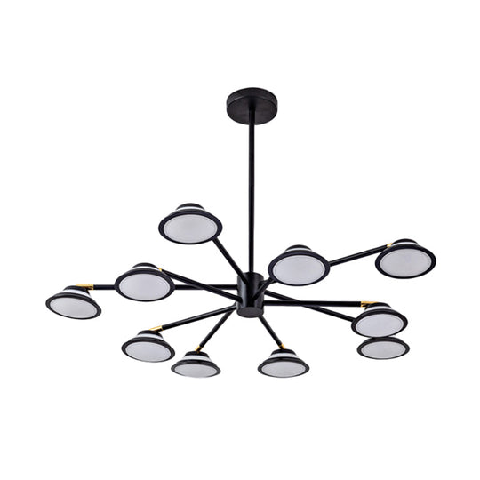 Contemporary Black Starburst Chandelier Light - 10 Heads Metal Pendant Kit For Living Room