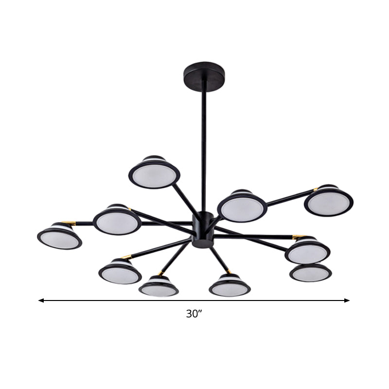 Contemporary Black Starburst Chandelier Light - 10 Heads Metal Pendant Kit For Living Room