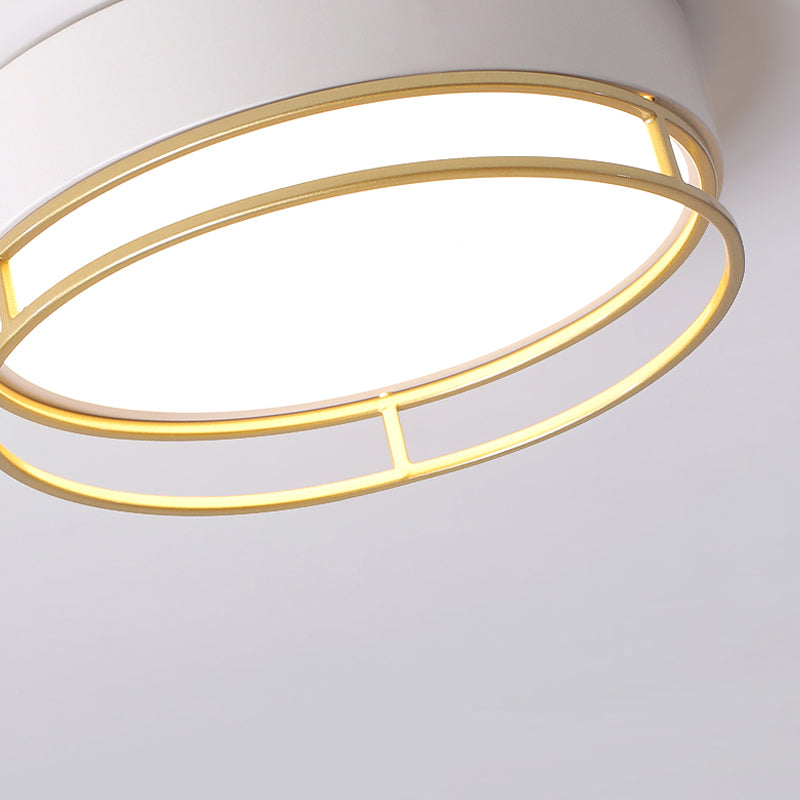 Modern Metal Drum Flush Mount Led Ceiling Light - Corridor White Warm/White/3 Color Lighting